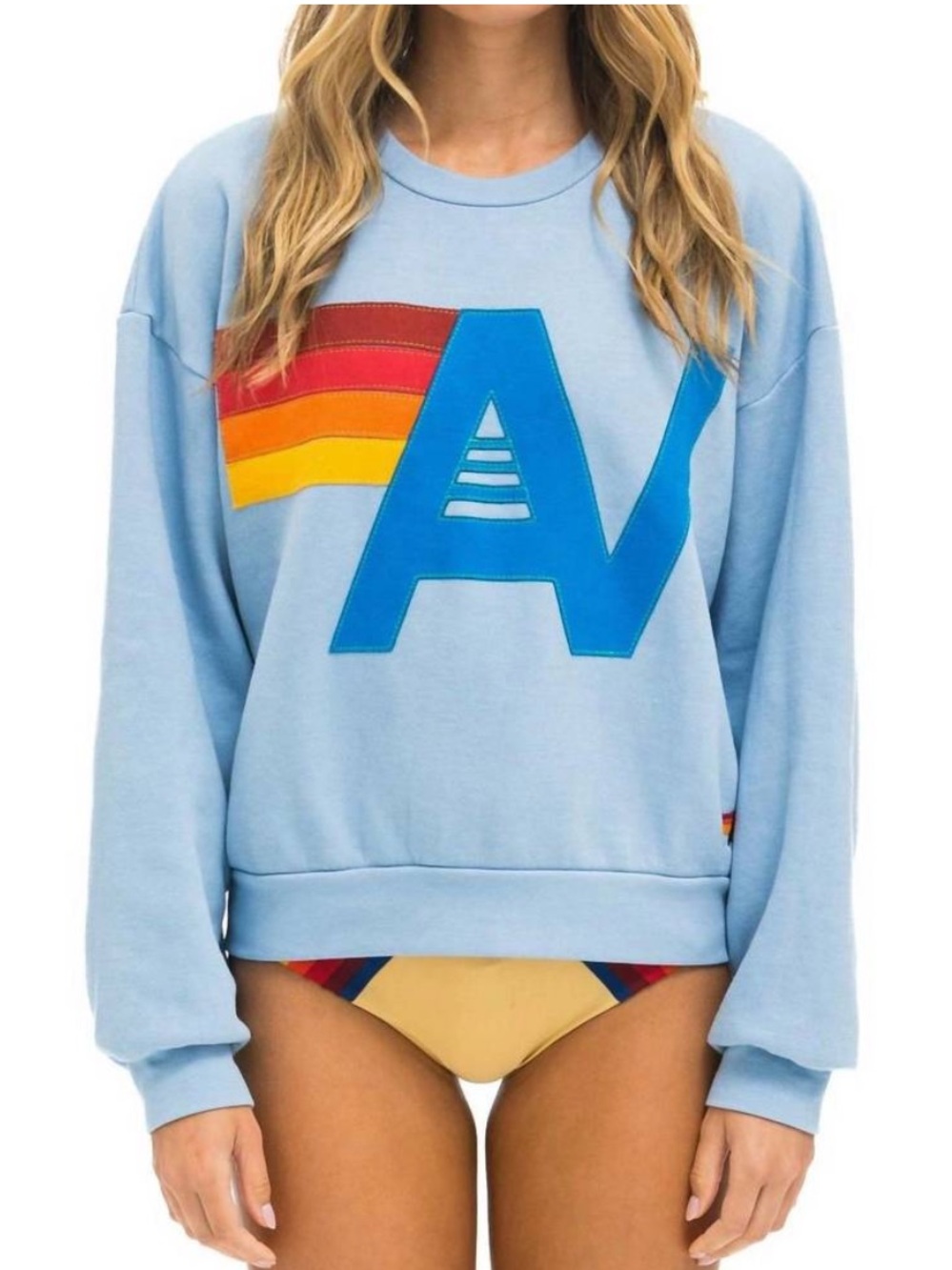Aviator Nation Logo Stitch Relaxed Crew Sweatshirt Ice Blue M